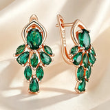 14K Rolled Gold Shiny Green AAA Zircon Crystals Flower Drop Earrings Vintage Jewellery