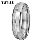 Dome Double Groove Inlaid Meteorite Mother Of Pearl Shell Tungsten Carbide Rings