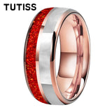 Dome Double Groove Inlaid With Red opal And Mother Of Pearl Shell 6/8mm Tungsten Rings