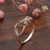Lovely Crossing Hollow Filled 14K Rose Gold Full Black White AAA+ Zircon Diamonds Women Rings - Fashion Jewellery
