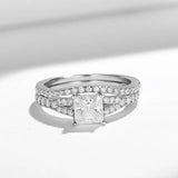 Full Moissanite Diamonds Princess Ring Set with GRA Certificate Wedding Engagement Sterling Silver Bridal Jewellery