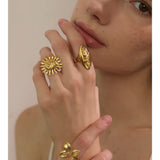 18K Gold Plated High Quality Smooth Stainless Steel Rose Flower Attractive Cast Ring