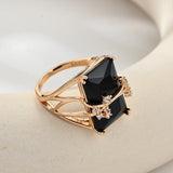 14 Karat Gold Filled Black Square AAA Zircon Crystal High Quality Daily Jewellery Rings