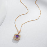 Luxury 14K Filled Rose Gold Purple AAA Zircon Diamonds  Pendant And Necklace - Shiny Party Fine Jewellery