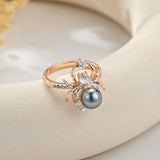 14K Gold Filled Spider Shape With Grey, White Pearl AAA Zircon Diamonds Unique Rings