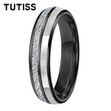 Dome Double Groove Inlaid Meteorite Mother Of Pearl Shell Tungsten Carbide Rings