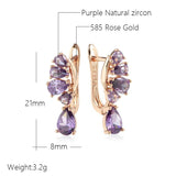 Luxury Fashion Rolled Rose Gold of 14-Karat Purity AAA Zircon Purple Crystal Flower Drop Earrings - Fine Jewellery