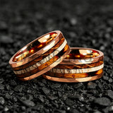 Classic Whiskey Barrel Oak Wood Deer Antler Inlay Tungsten Rings for Men Women