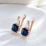 Superb 14K Rolled Rose Gold Crystal Flower Geometric Blue AAA Zircon Crystals Earrings -  Luxury Vintage Jewellery