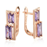 Luxury Asymmetrical Rolled 14K Rose GoldPurple AAA Zircon Crystals Square Geometric Dangle Earrings