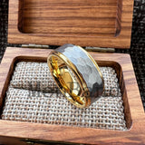 Stepped Edges Multifaceted Hammered Brushed Finish 6/8MM Tungsten Carbide Rings
