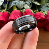 Grooved Stepped Finish 4 Colors 8mm Men Women Tungsten Satin Wedding Rings