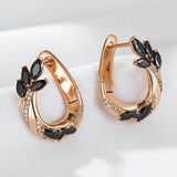 Luxury Fashion Black AAA Zircon Crystals 14K Rose Gold filled Hoop Earrings For Women - Fine Jewellery