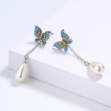 Fashion Long Butterfly Pearl Exquisite Handmade Enamel Earrings for Women