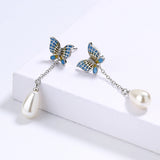 Fashion Long Butterfly Pearl Exquisite Handmade Enamel Earrings for Women