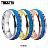 New Arrival Blue Opal Domed Polished Fashion Tungsten Engagement Wedding Comfort Fit Ring for Men Women - The Jewellery Supermarket