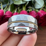 Guitar String Ring Silver Hammer 8MM Men Women Tungsten Carbide Wedding Ring