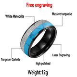 White Meteorite Block-like Turquoise Inlay 6/8MM Tungsten Rings for Men And Women
