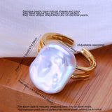 Freshwater Square-Shaped Flat Big Baroque Pearl Silver and Gold Colour Rings