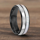 Dome Double Groove Inlaid With White Opal Stone Mother Of Pearl Shell Tungsten Rings