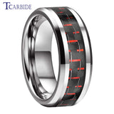Beveled Polished Carbon Fiber  6MM 8MM Men Women Classic Tungsten Wedding Rings