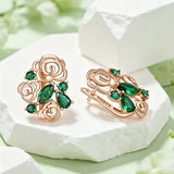 Charming 14K Gold Filled Green AAA Zircon Crystal Flower Drop Earrings Vintage Jewellery