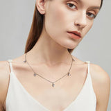 New Arrival Silver Jewellery Set 2.5mm Round Moissanite Diamonds Necklace Choker & Long Drop Dangle Earrings Set - The Jewellery Supermarket