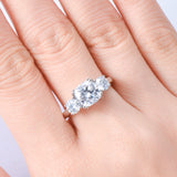 Dazzling 3 Stone 3.5CTTW Cushion & Round Cut Moissanite Diamonds 925 Silver Engagement Wedding Rings For Women