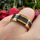 Carbon Fiber Inlay Beveled Polished Classic 8MM Men Women Tungsten Carbide Rings