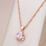 Brilliant Geometric Pink 14K Rolled Rose Gold AAA Zircon Crystal Pendant And Necklace - Shiny Jewellery