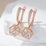 14 Karat Gold Filled AAA Lab Created Zircon Diamonds Hollow Square Dangle Earrings
