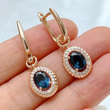 Exquisite 14K Rolled Gold Blue and White AAA Zircon Gemstones Dangle Earrings