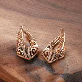 14K Rolled Gold Geometric Rectangle AAA Zircon Diamonds Drop Elegant Fashion Earrings