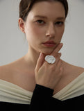 18k Gold Plated Exquisite White Enamel Flower Fashion Chic Adjustable Stainless Steel Ring