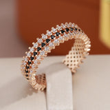 14K Rolled Gold Double White AAA Zircon Diamonds Match Black Stone Sparkling Luxury Rings