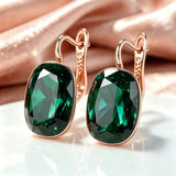 Luxury Emerald AAA Zircon Crystals 14k Rolled Gold Square Dangle Earrings
