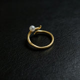 Real Pearl 925 Silver Ring Adjustable 14 Karat Yellow Gold Plated Ring
