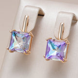 14 Karat Gold Filled Big Square Purple AAA Zircon Crystals English Fine Earrings for Women