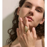 18K Gold Plated New Design Brown Green Beige Resin Geometric Stainless Steel Ring