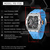 Popular Top Luxury Brand VH65 Movt Skeleton Dial 100M Waterproof Sport Rectangle Sapphire Glass Men's Quartz Watches - The Jewellery Supermarket