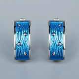 High Quality Handmade Enamel Blue Epoxy Silver Earrings