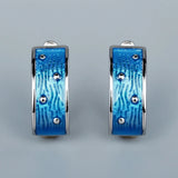 High Quality Handmade Enamel Blue Epoxy Silver Earrings