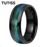Dome High Polished Inlaid Gunmetal-Green Flow Sand 6mm 8mm Tungsten Carbide Rings