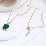 Awesome Dark Green 14K Rolled Rose Gold AAA Zircon Crystal Square Pendant Necklaces For Women Fine Jewellery