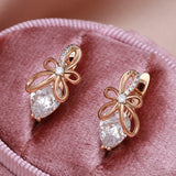 14 Karat Filled Gold  New Bow Knot Hollow Drop Cut AAA Zircon Diamonds Trendy Earrings
