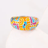 Colourful Handmade Enamel Cubic Zirconia Diamonds Silver Bohemian Ethnic Pattern Ring