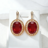 14K Filled Gold Retro Ethnic Red Big Oval AAA Zircon Crystals Drop Earrings