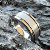 Double Grooved High Polished Shiny 8mm Mens Tungsten Engagement Rings Comfort Fit