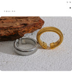 18K Gold Plated Fashion Stainless Steel Round Elastic Minimalist Metal Classic Open Ring