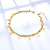 Double Layer Coin Disc Pendant Anklets - Gold Colour Stainless Steel Anti-allergic Rope Chain Jewellery - The Jewellery Supermarket